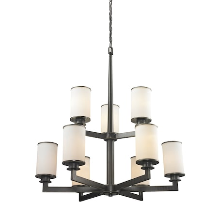 Z-Lite Savannah 9 Light Chandelier, Olde Bronze & Matte Opal 413-9